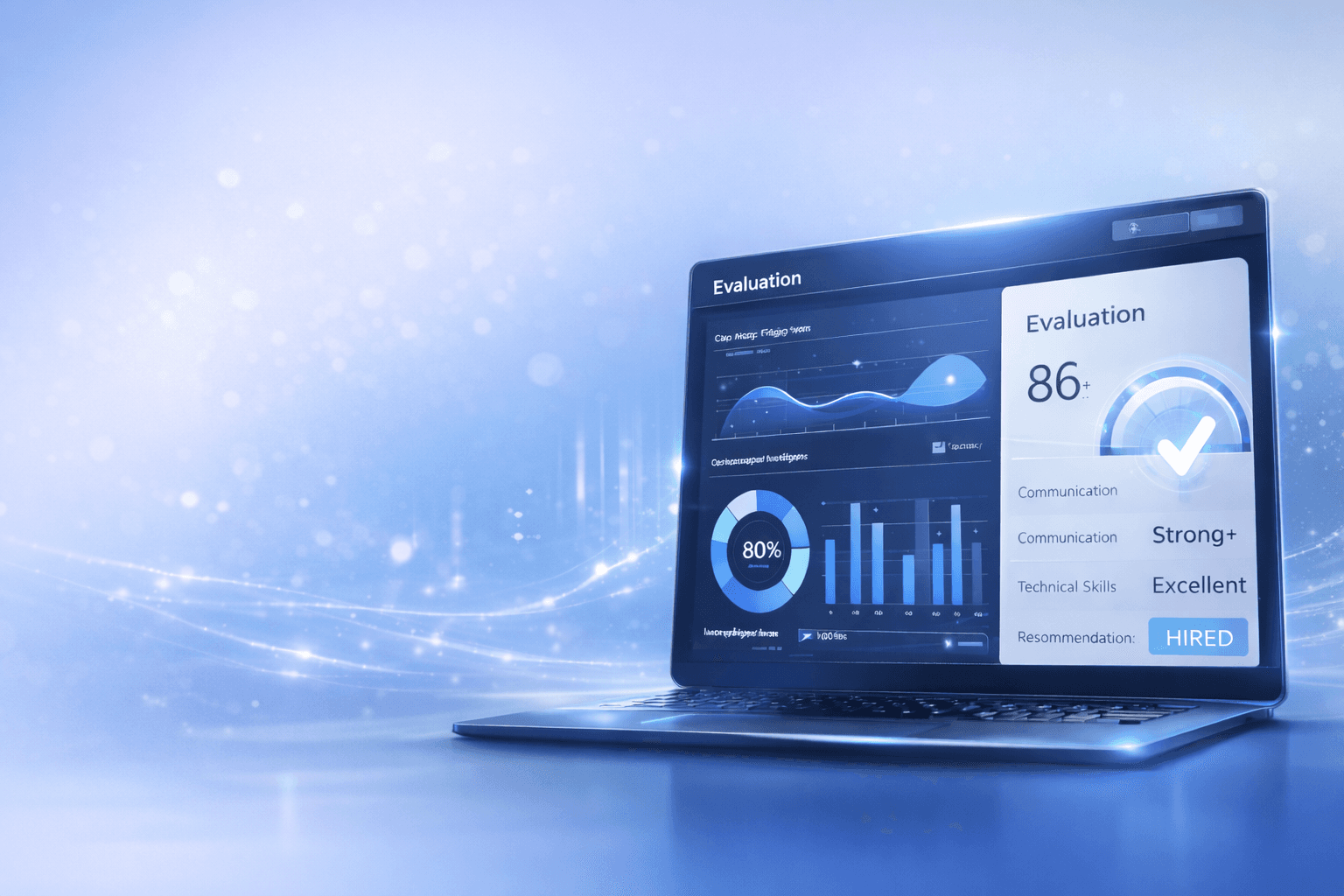 RivoHire evaluation dashboard showing interview scores and hiring outcome
